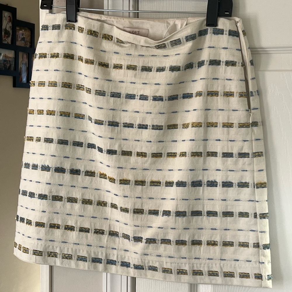 LOFT Cream and Multicolor Striped Mini Skirt